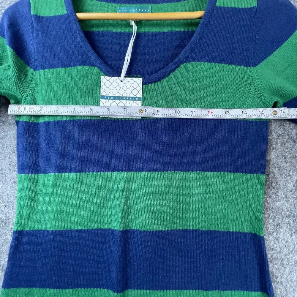 Pim‎ + Larkin Sweater Dress Womens Small Blue Green Striped Fitted Classy